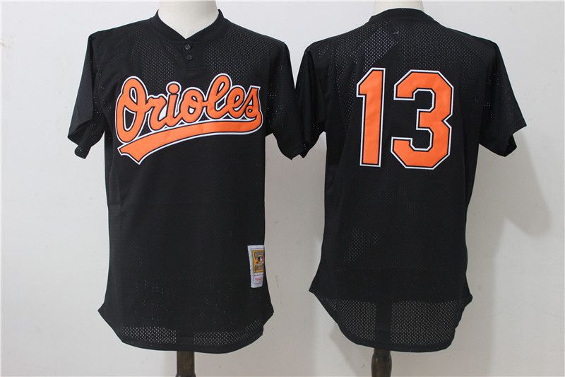 Men Baltimore Orioles #13 Manny Machado Black Mesh Throwback MLB Jerseys